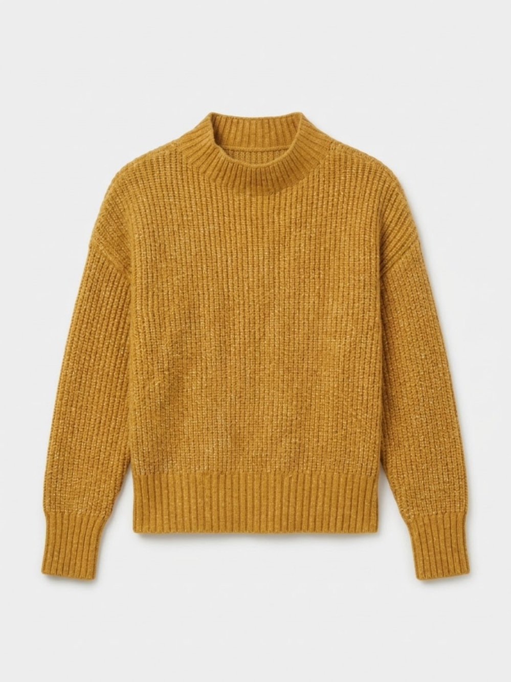 Varley Mustard Yellow Chunky Rib Knit Mock Neck Sweater Boxy Pullover S